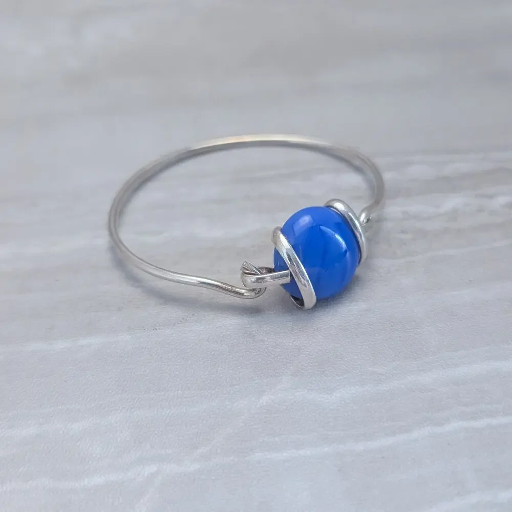 Vintage Bracelet / Bangle - Silver Tone with Blue Charm - Fair Condition
